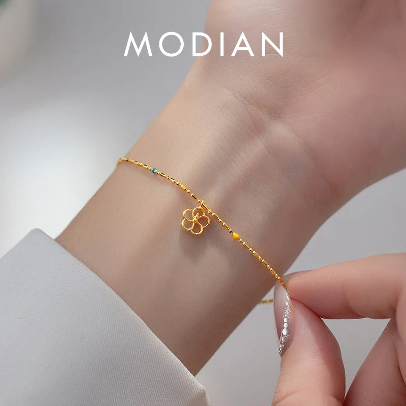 925 Silver Flower Link Chain Bracelet For Enamel Bracelets Fine Jewelry
