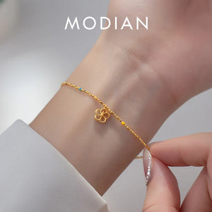 925 Silver Flower Link Chain Bracelet For Enamel Bracelets Fine Jewelry