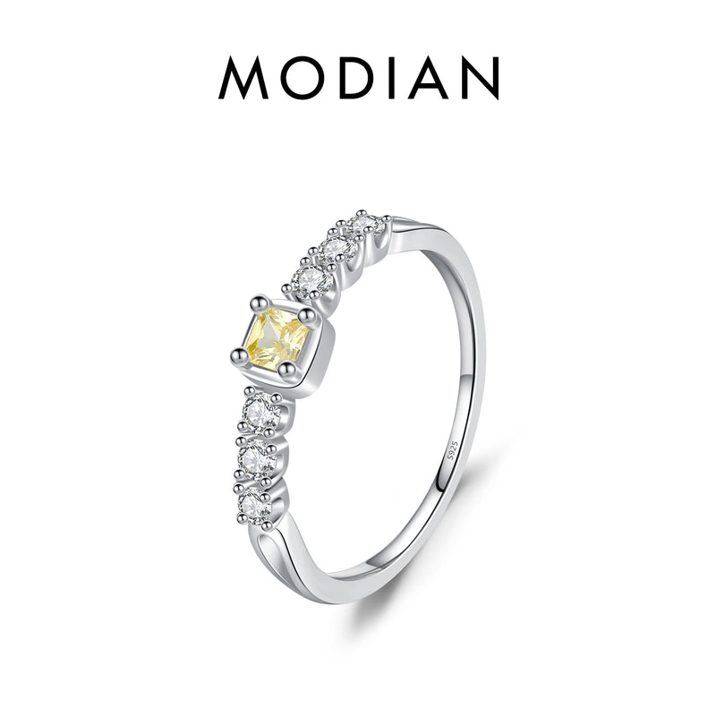 925 Silver Sugar Finger Ring Yellow Clear CZ Fine Jewelry