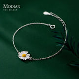 925 Silver Enamel Daisy Plant Link Bracelet Charm Chain Jewelry