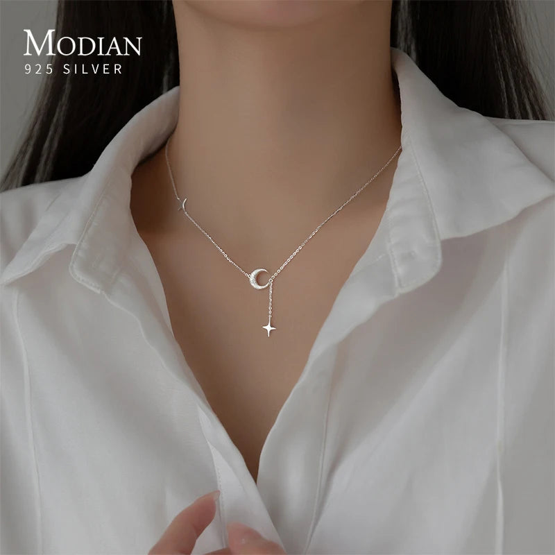 925 Silver Moon Pendant Necklace Star Choker