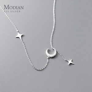 925 Silver Moon Pendant Necklace Star Choker