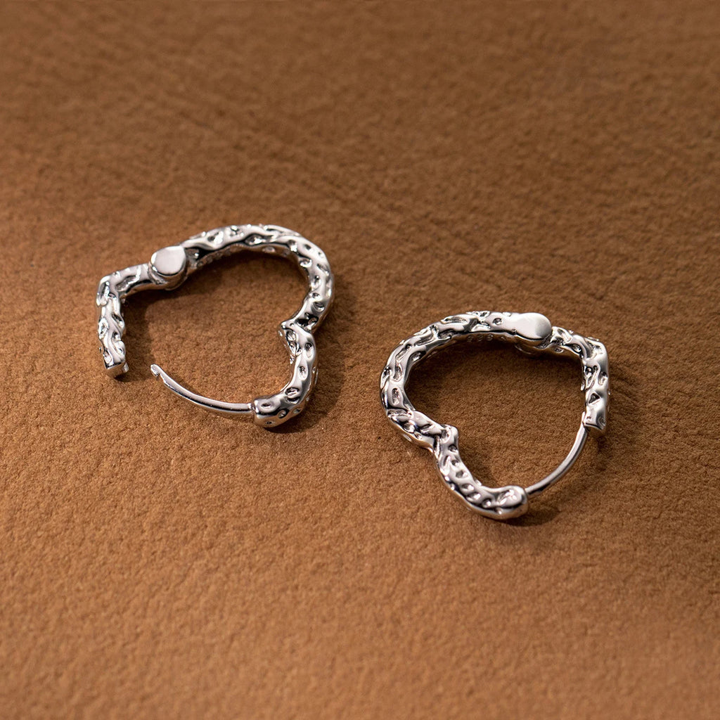 925 Silver Vintage Hoop Earrings Heart Charm Women Party Jewelry