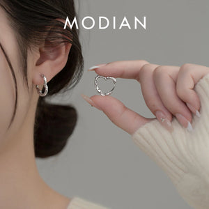 925 Silver Vintage Hoop Earrings Heart Charm Women Party Jewelry