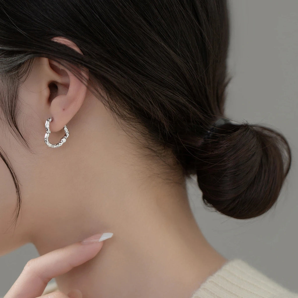 925 Silver Vintage Hoop Earrings Heart Charm Women Party Jewelry