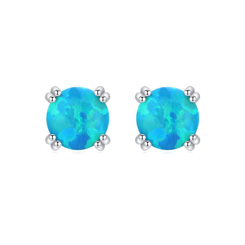 925 Silver Opal Stud Earrings for Women Fine Jewelry