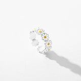 925 Silver Daisy Enamel Flowers Open Ring Women Size 6-9 Holiday Fine Jewelry