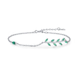 925 Silver Green Leaf Zirconia Link Chain Bracelet For Women