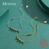 925 Silver Green Leaf Zirconia Link Chain Bracelet For Women