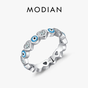 Sterling Silver Heart To Heart Punk Eyes Stackable Finger Rings