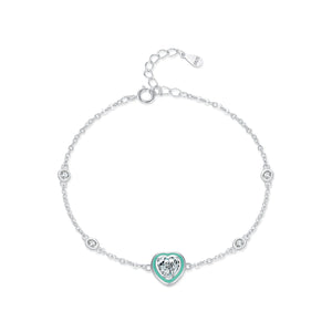 925 Silver CZ Green Enamel Bracelet Romantic Jewelry