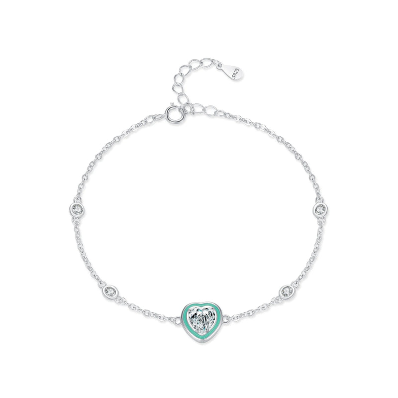 925 Silver CZ Green Enamel Bracelet Romantic Jewelry