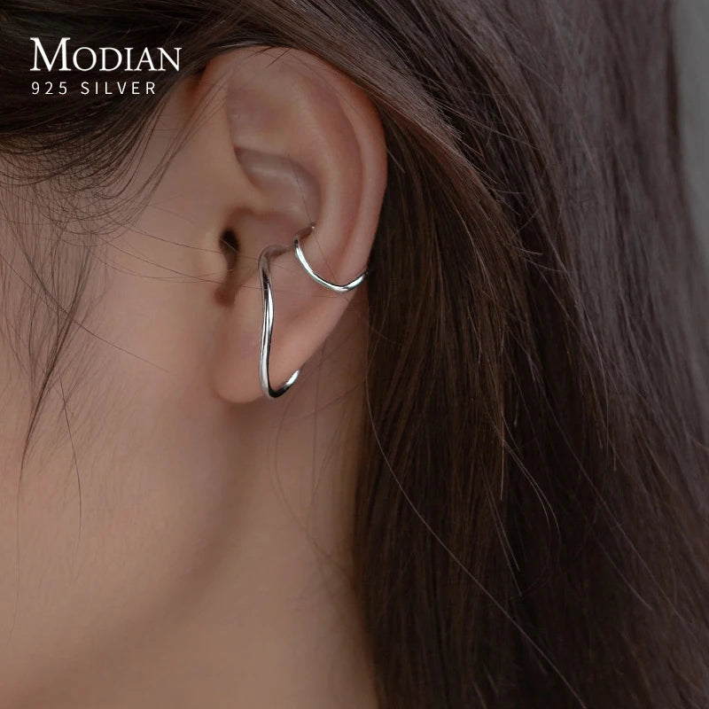 925 Silver Lines Clip Earrings No Piercing Jewelry