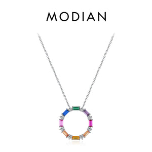 925 Sterling Silver Rainbow CZ Big Pendant Necklace Vintage Neck Chain