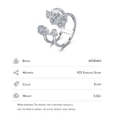 925 Sterling Silver CZ Opening Ring Classic Water Drop Rings For Women