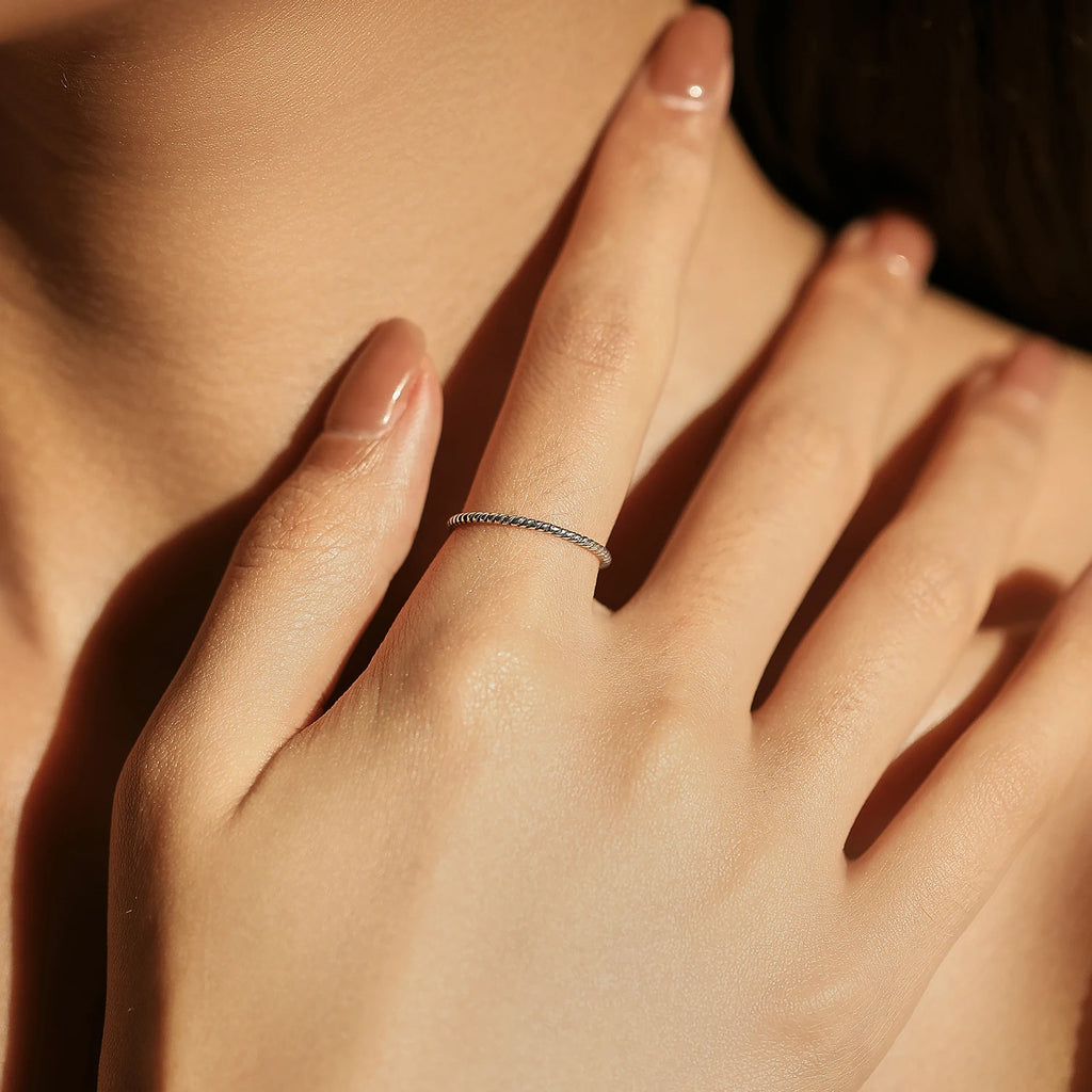 925 Silver Twisted Stackable Finger Ring Thin Rings Women Jewelry