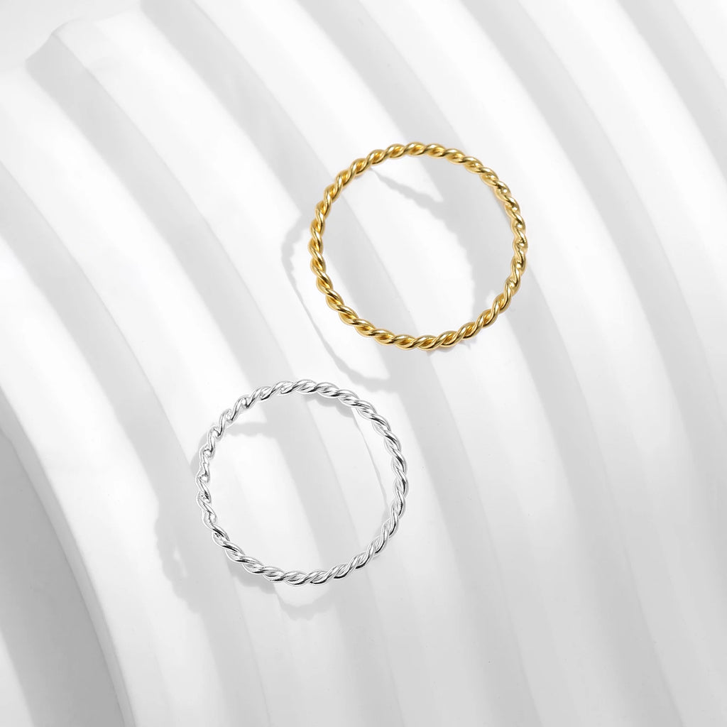 925 Silver Twisted Stackable Finger Ring Thin Rings Women Jewelry