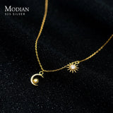 925 Silver Moon Stars Pendant Necklace Clear CZ Short Chain Choker