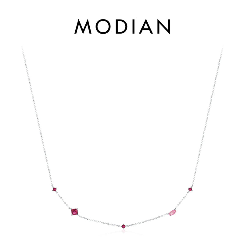 925 Silver Rainbow Zirconia Pendant Necklace Geometric Chain for Women