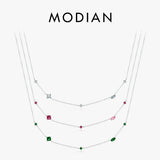 925 Silver Rainbow Zirconia Pendant Necklace Geometric Chain for Women