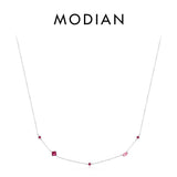 925 Silver Rainbow Zirconia Pendant Necklace Geometric Chain for Women