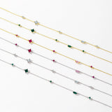 925 Silver Rainbow Zirconia Pendant Necklace Geometric Chain for Women