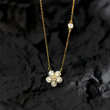 925 Silver Zircon Flowers Pendant Necklace Rose Neck Chain for Women