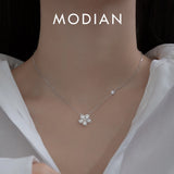 925 Silver Zircon Flowers Pendant Necklace Rose Neck Chain for Women