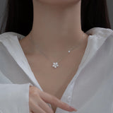 925 Silver Zircon Flowers Pendant Necklace Rose Neck Chain for Women