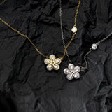 925 Silver Zircon Flowers Pendant Necklace Rose Neck Chain for Women