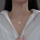 925 Silver Zircon Flowers Pendant Necklace Rose Neck Chain for Women