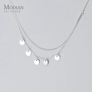 925 Silver Double Chain Sequins Pendant Necklace for Women