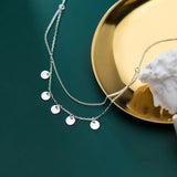925 Silver Double Chain Sequins Pendant Necklace for Women
