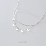 925 Silver Double Chain Sequins Pendant Necklace for Women