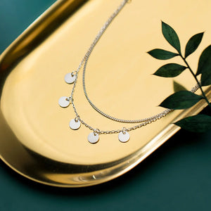925 Silver Double Chain Sequins Pendant Necklace for Women