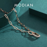 925 Silver Geometric Pendant Necklace Women Lock Chain Wedding Jewelry