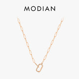 925 Silver Geometric Pendant Necklace Women Lock Chain Wedding Jewelry