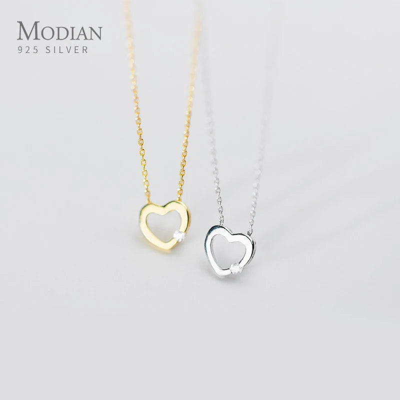 925 Silver Zircon Hearts Pendant Necklace for Women
