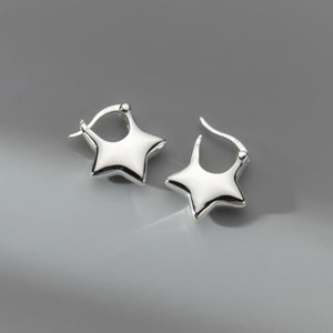 925 Silver Stars Ear Buckles Hoop Earrings For Women