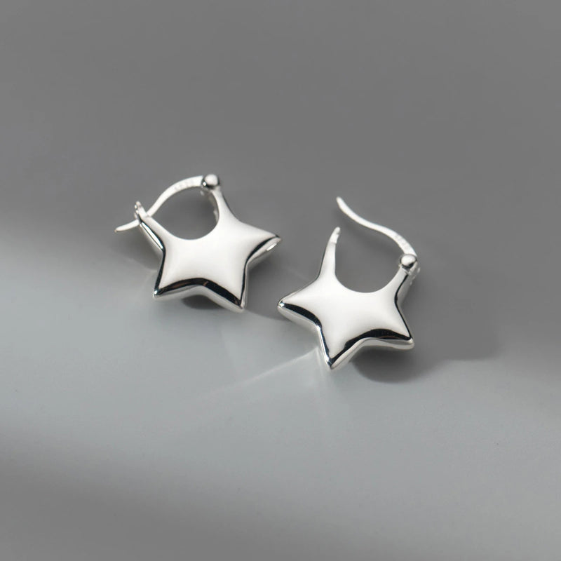 925 Silver Stars Ear Buckles Hoop Earrings For Women