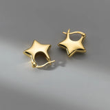 925 Silver Stars Ear Buckles Hoop Earrings For Women
