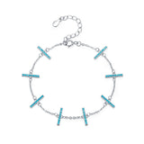 925 Silver Turquoise Charm Link Bracelet Vintage Jewelry Pulseira