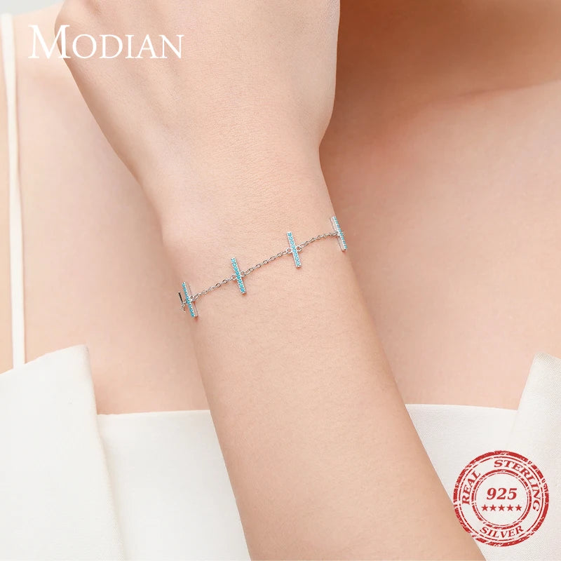 925 Silver Turquoise Charm Link Bracelet Vintage Jewelry Pulseira