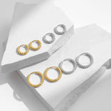 925 Silver Sparkling Hoops Earrings Platinum Plated Texture Buckles Jewelry