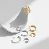 925 Silver Sparkling Hoops Earrings Platinum Plated Texture Buckles Jewelry