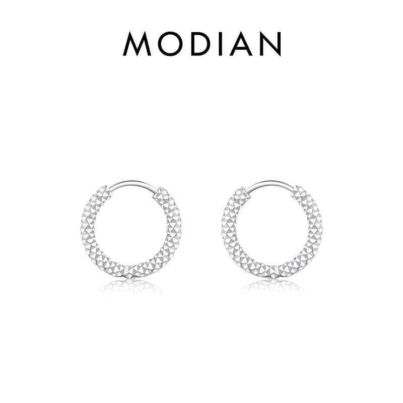925 Silver Sparkling Hoops Earrings Platinum Plated Texture Buckles Jewelry