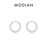 925 Silver Sparkling Hoops Earrings Platinum Plated Texture Buckles Jewelry
