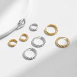 925 Silver Sparkling Hoops Earrings Platinum Plated Texture Buckles Jewelry