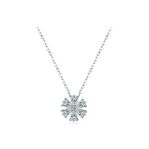 925 Silver Flower Pendant Necklace Drop Zirconia Wedding Jewelry