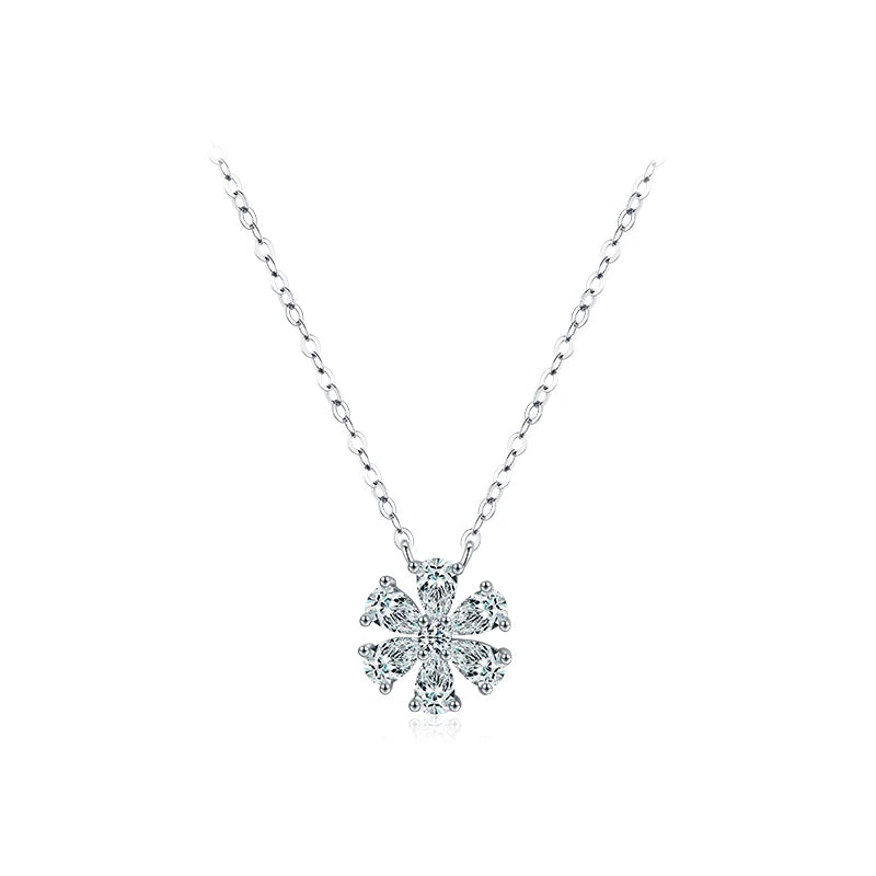 925 Silver Flower Pendant Necklace Drop Zirconia Wedding Jewelry